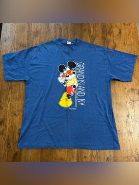 Vintage Velva Sheen Disney Mickey Mouse Grand Island NY XL Blue Shirt USA